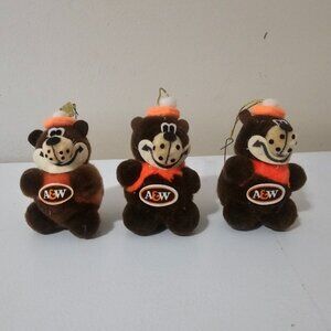 Vintage A W Bear Plush Figure Christmas Ornament Set Of 3